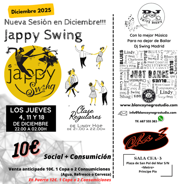 Academias, Clases de Baile y Eventos de Swing, Lindy Hop, Jazz Step, Rock & Roll Blues y West Coast Swing en Madrid (Spain) Academias, Clases de Baile y Eventos de Swing, Lindy Hop, Jazz Step, Rock & Roll Blues y West Coast Swing en Madrid (Spain)